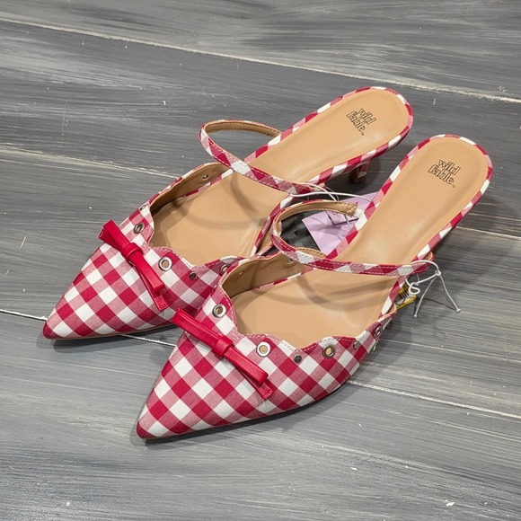 Wild Fable Lysandra Kitten Heels Sandals Red White Gingham Eyelet Pointed Toe - Picture 4 of 14